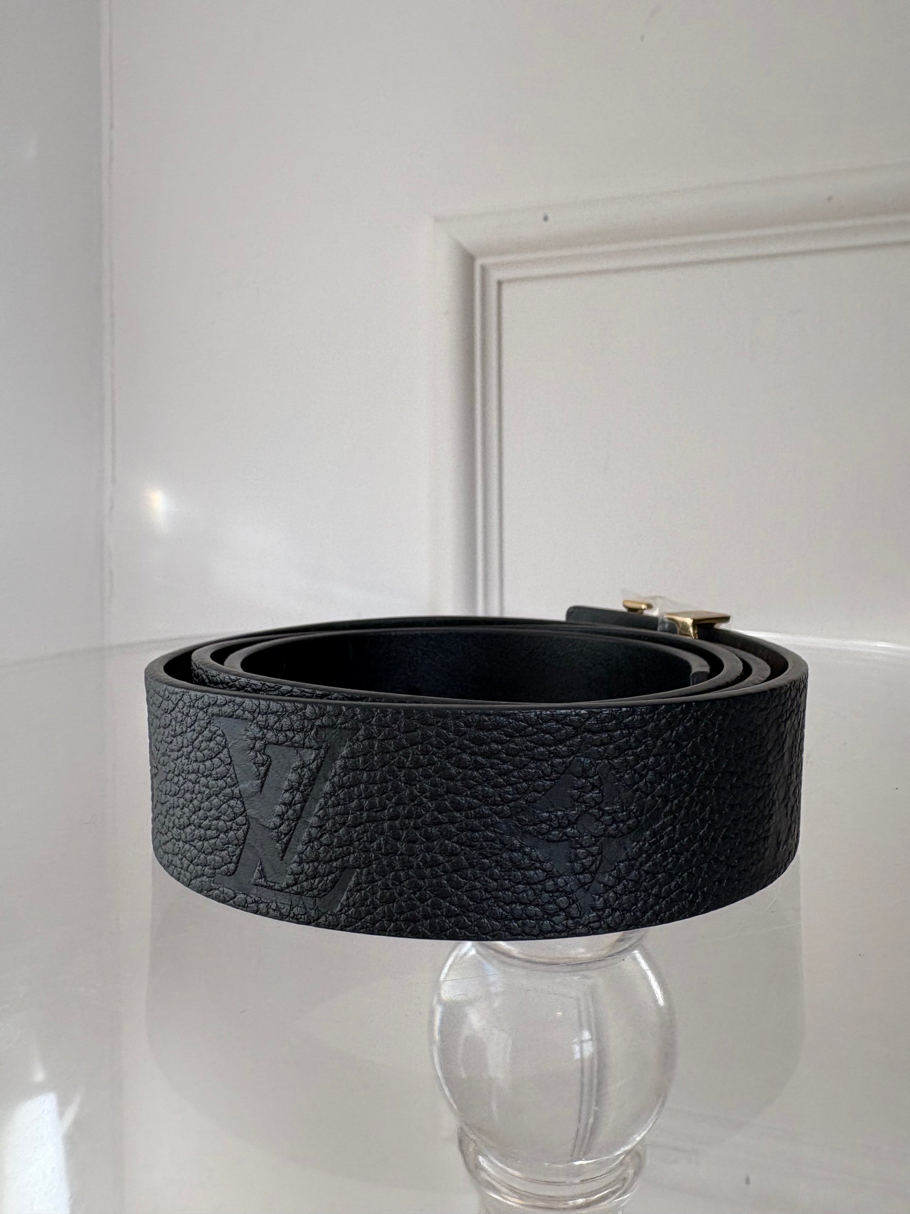 Louis Vuitton Black Empreinte Leather Logo Belt, 85
