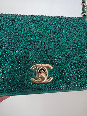 Chanel Emerald Leather and Swarovski Mini Flap Crossbody