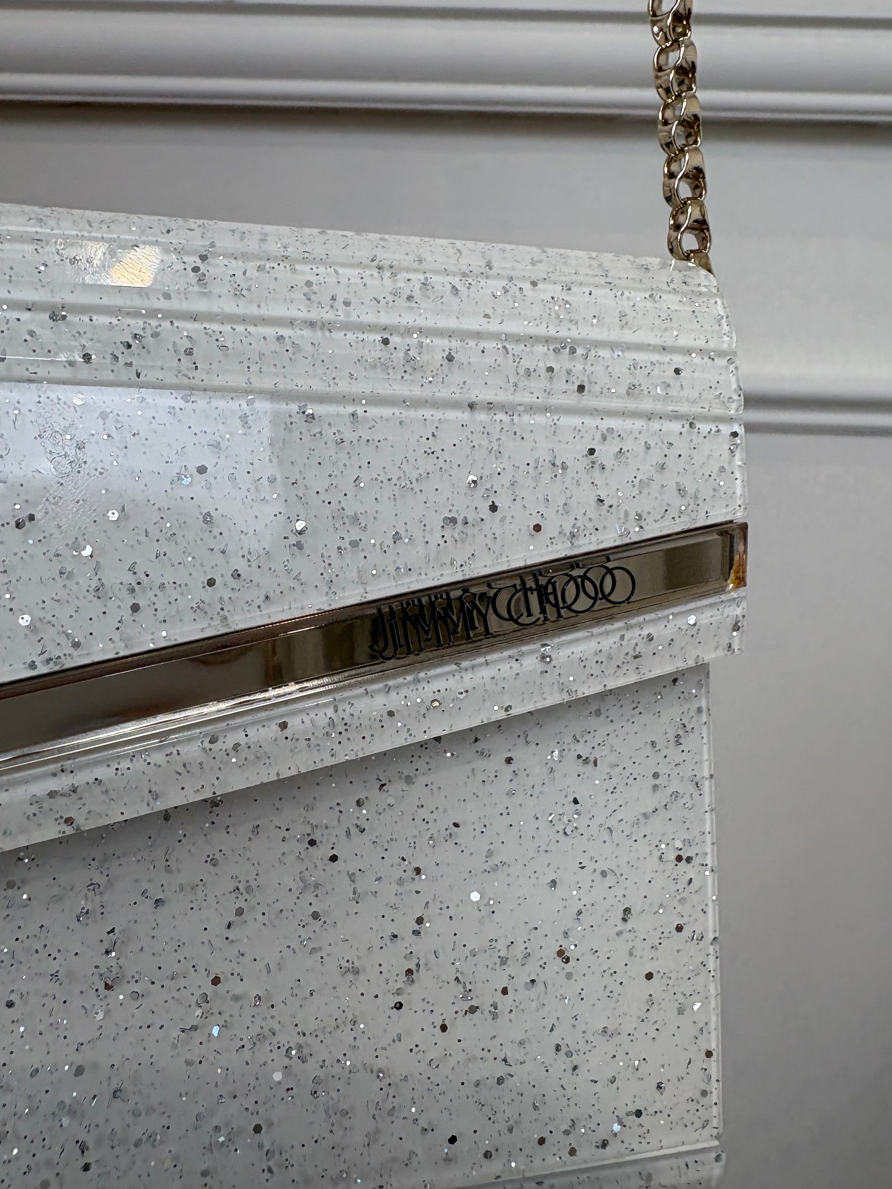 Jimmy Choo Candy Acrylic Clutch White Speckled Glitter