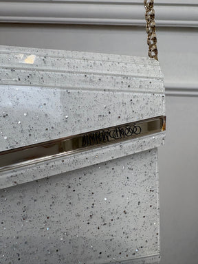 Jimmy Choo Candy Acrylic Clutch White Speckled Glitter