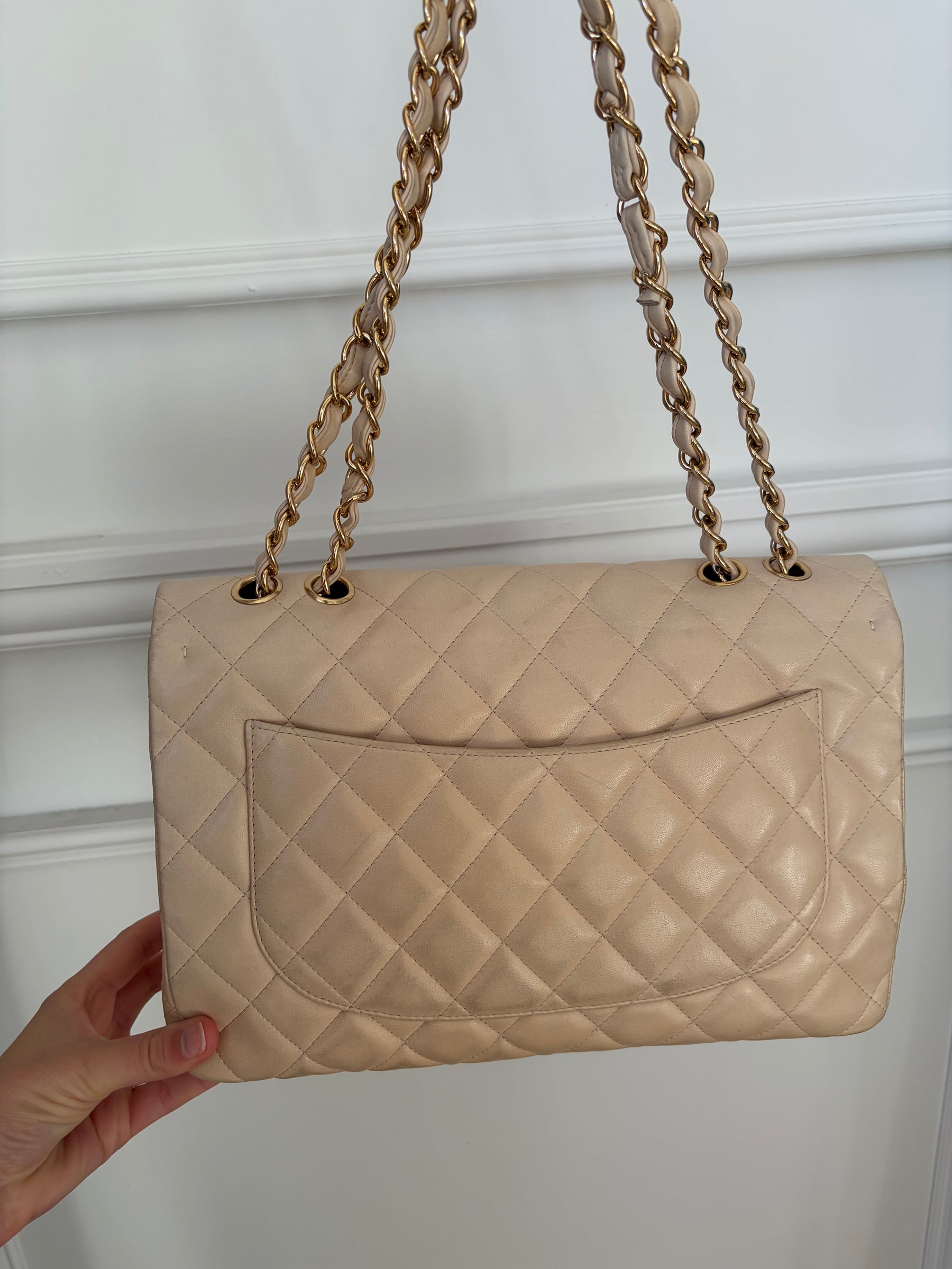 Chanel Beige Lambskin Leather Jumbo Single Flap