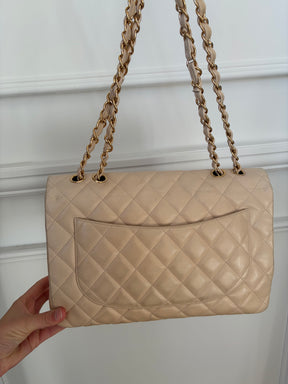 Chanel Beige Lambskin Leather Jumbo Single Flap