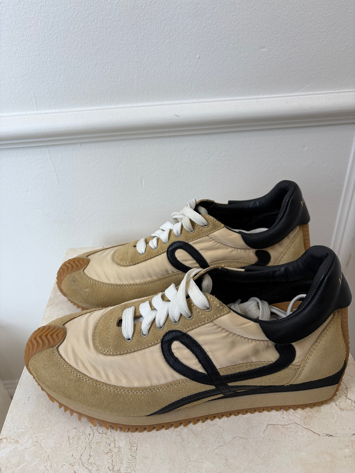 Loewe Beige and Black Nylon and Suede Flo Sneakers, 38