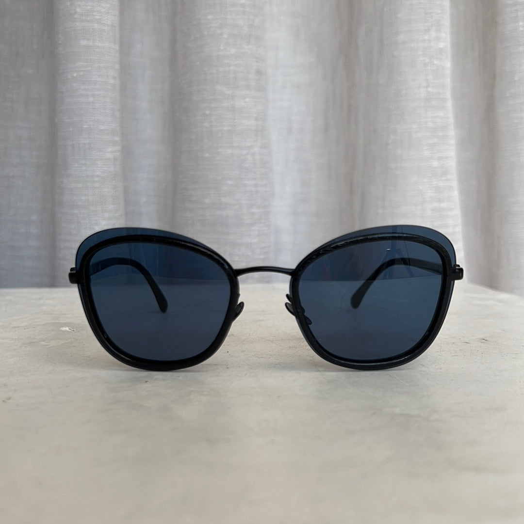 Chanel Black Metal Framed Cat Eye Sunglasses