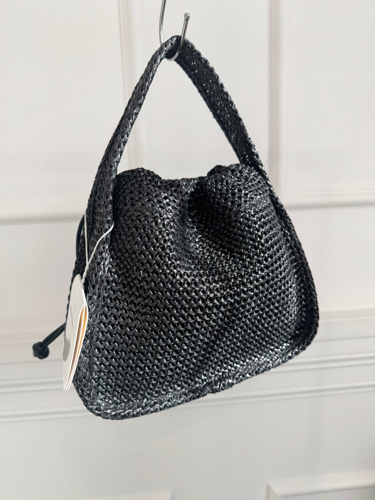 Alexander Wang Black Woven Raffia Logo Top Handle Bag