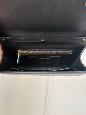 Dolce & Gabbana Black Leather Gold Logo Crossbody Bag