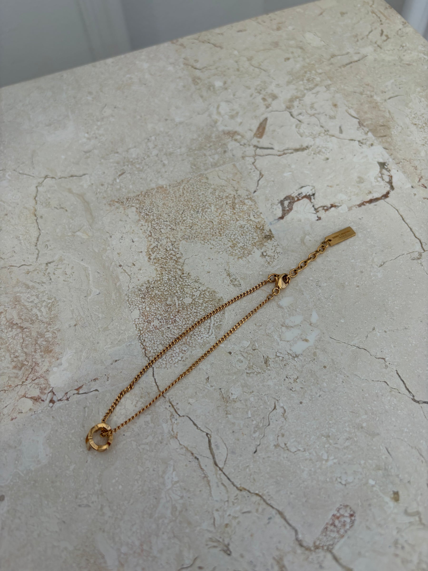 Saint Laurent Gold Tone Logo Charm Bracelet