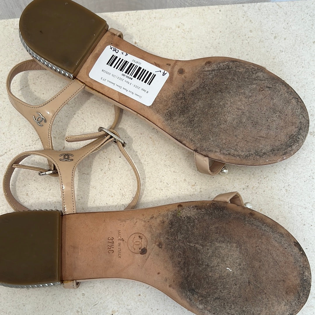 Chanel Nude Pearl Detail Sandals, 37.5