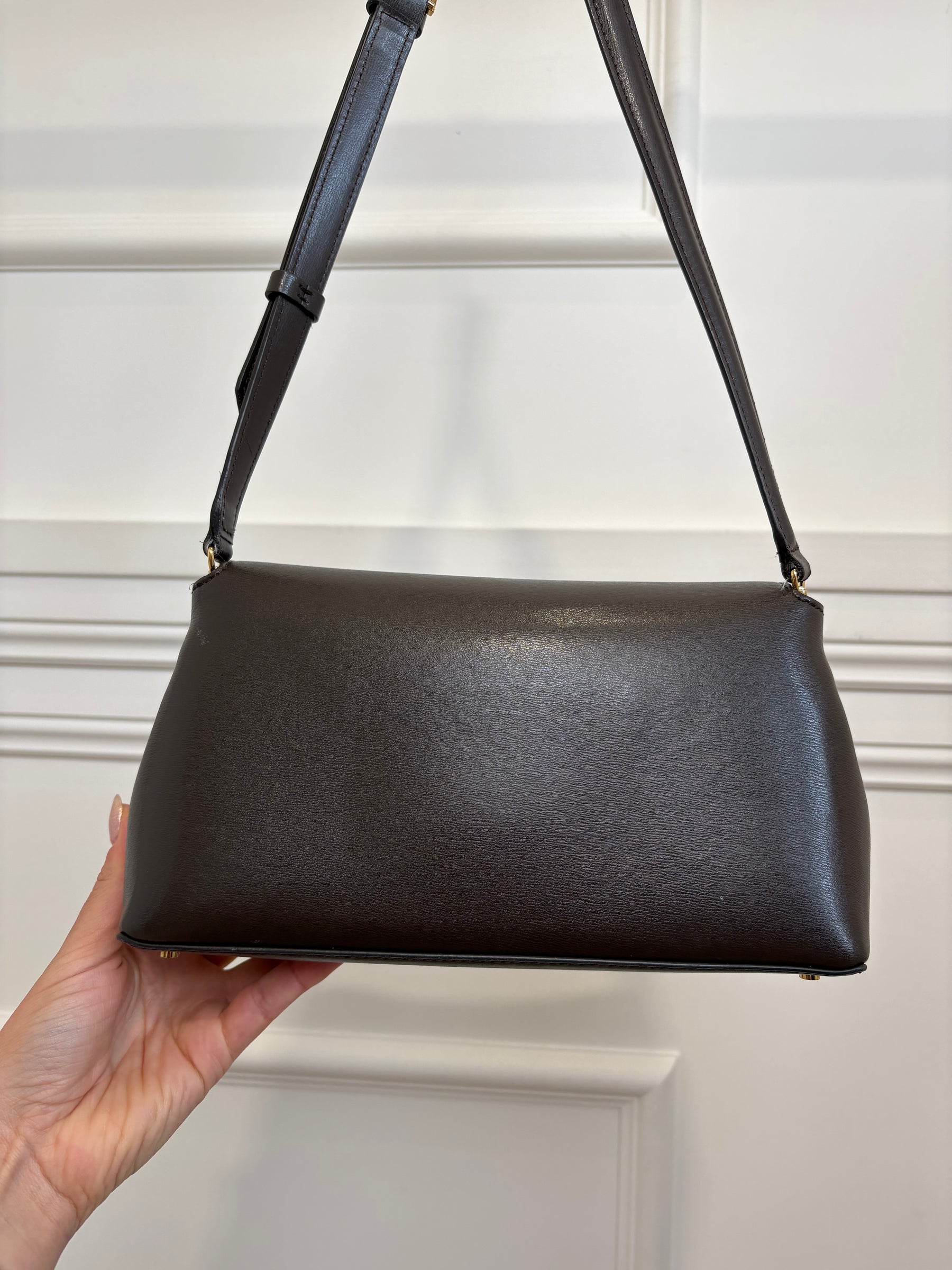 Totême Brown T-Lock Small leather clutch