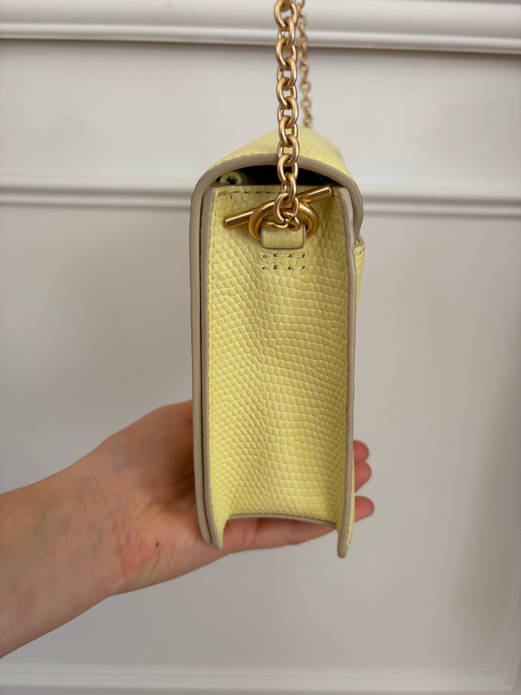 Oroton Yellow Lizard Embossed Crossbody Bag