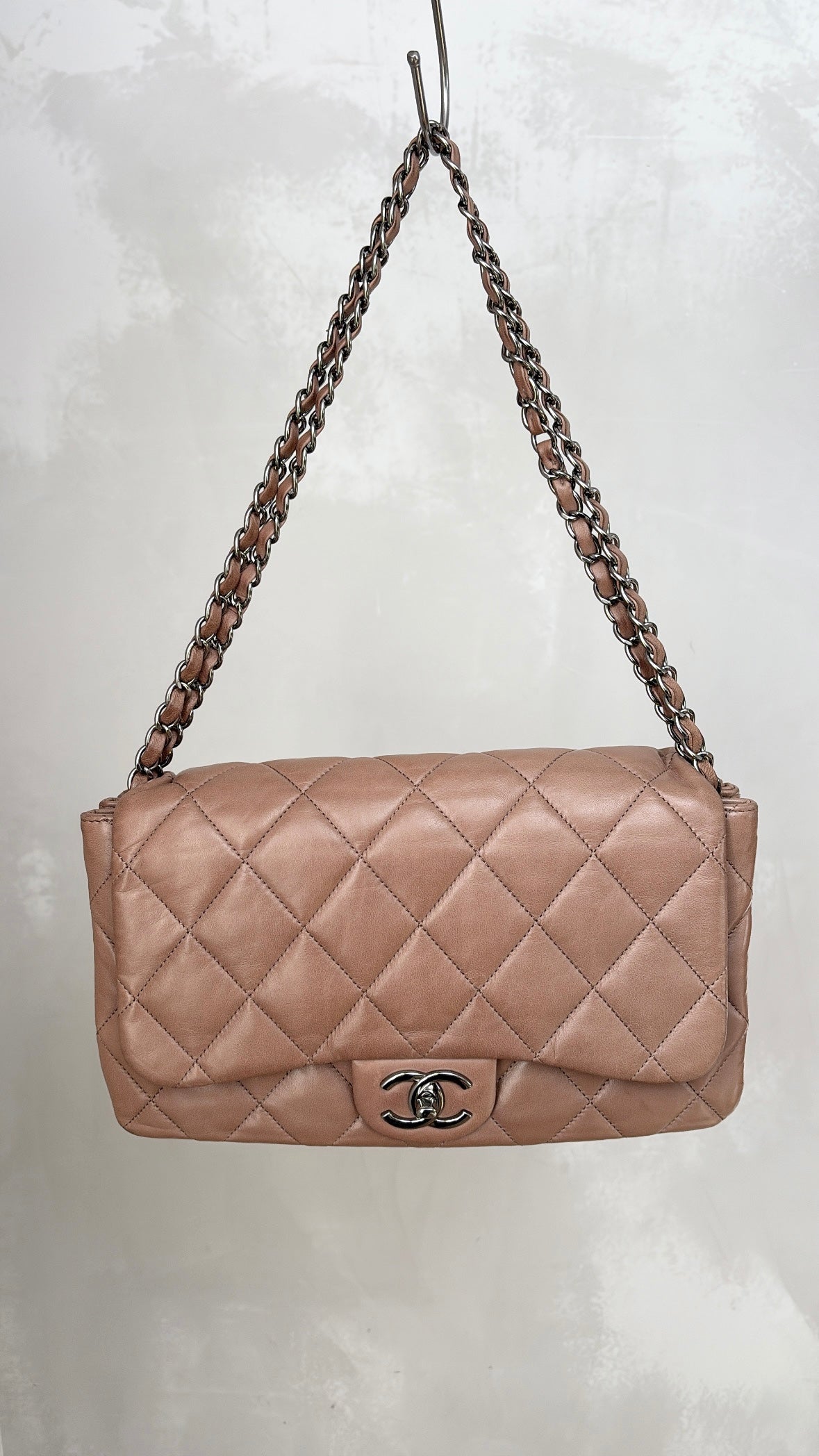 Chanel Accordian Flap Bag In Quilted Lambskin Light Brown