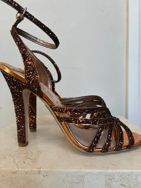 Miu Miu Bronze Glitter Strappy Heels, 40