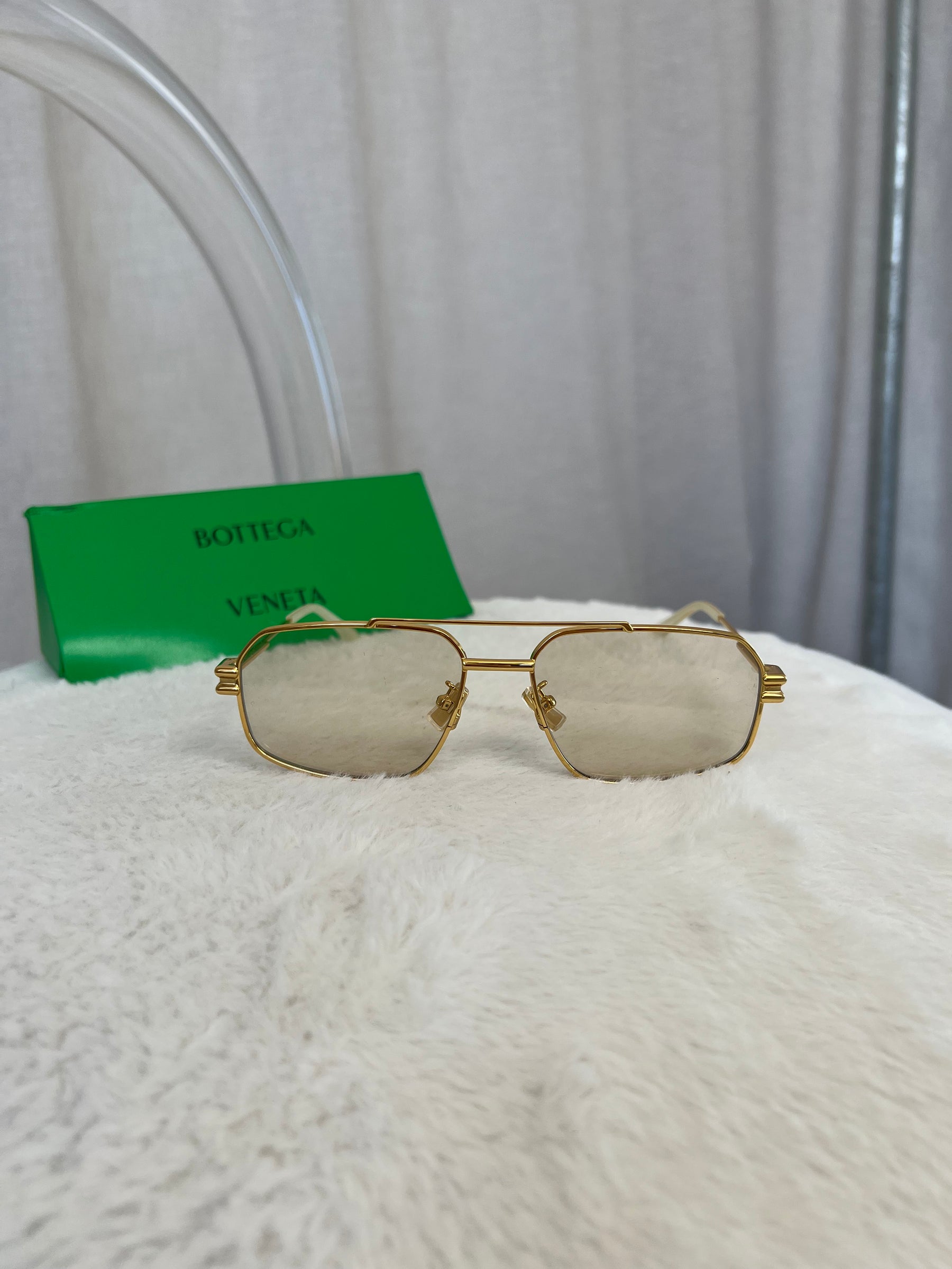 Bottega Veneta Gold Pilot Clear Lens Sunglasses