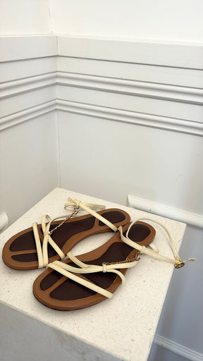 Jacquemus Cream Leather Strappy Logo Sandal, 37