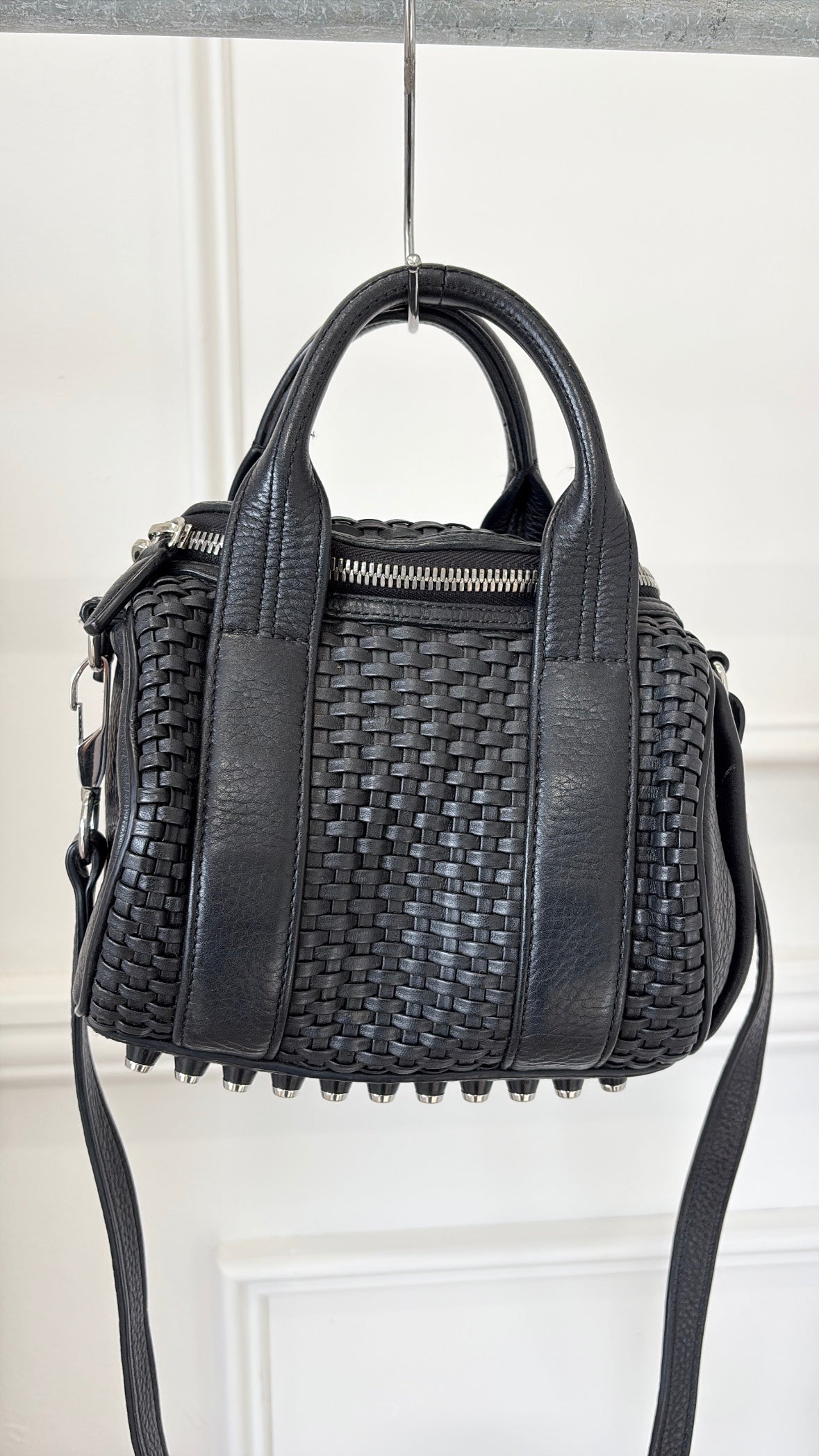Alexander Wang Black Woven Leather Rocco Bag