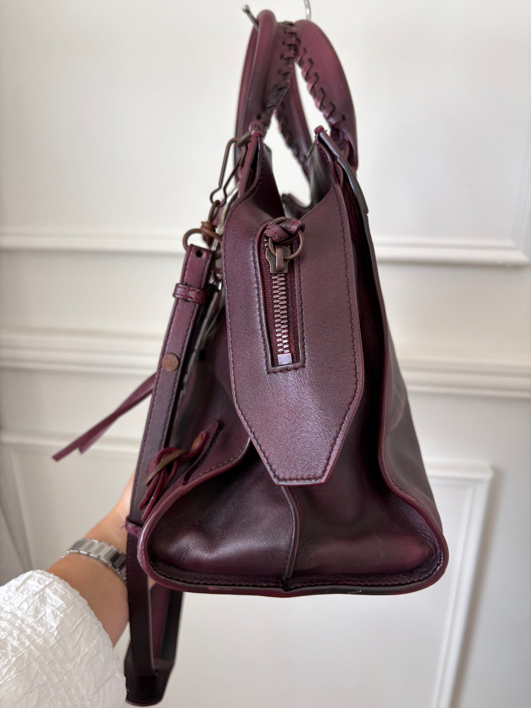 Balenciaga Neo Classic Medium City Bag in Burgundy Distressed Leather