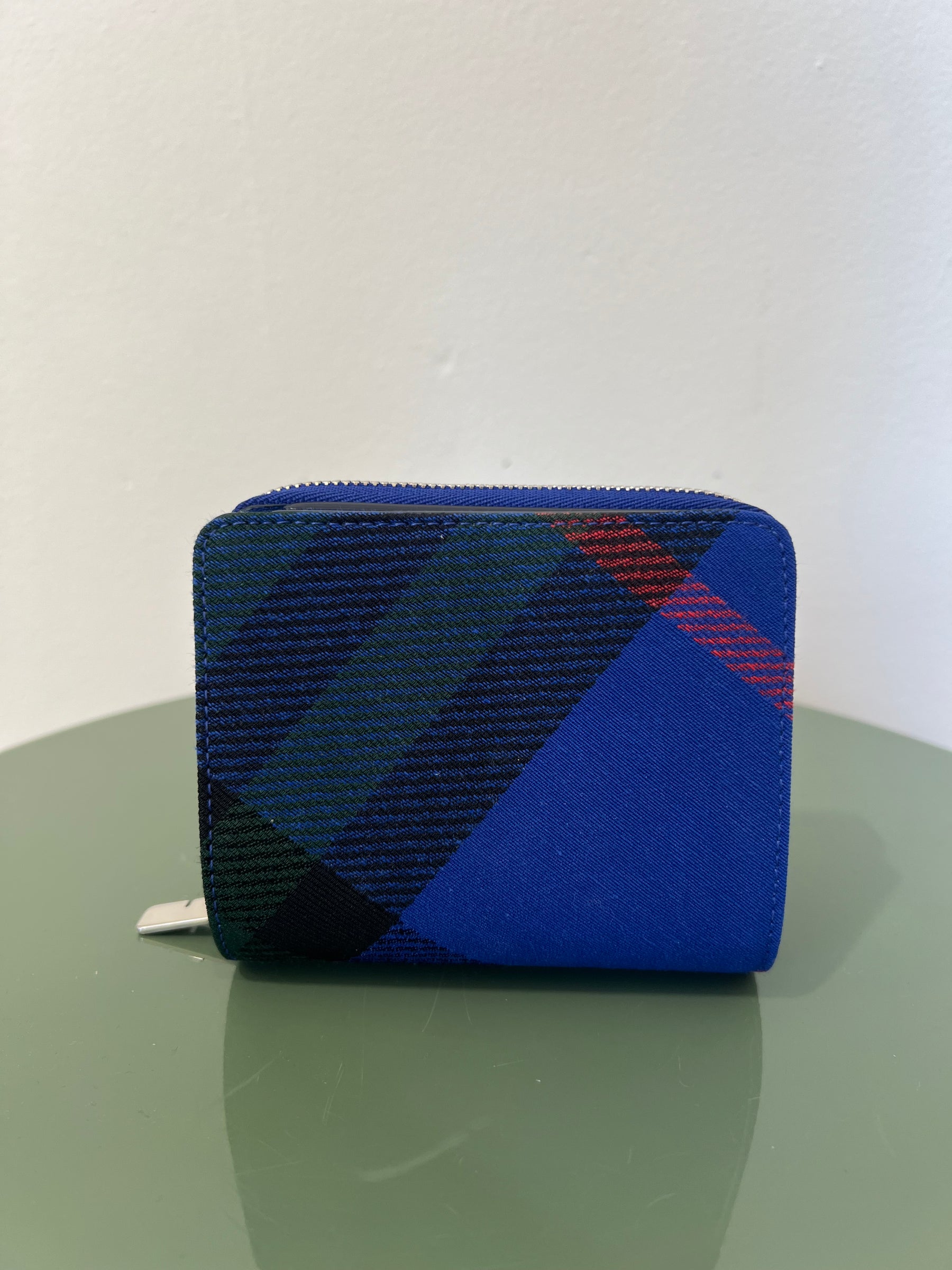 Burberry BLue Canvas Checked Zip Around Wallet
