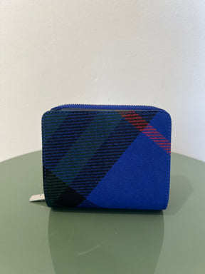 Burberry BLue Canvas Checked Zip Around Wallet