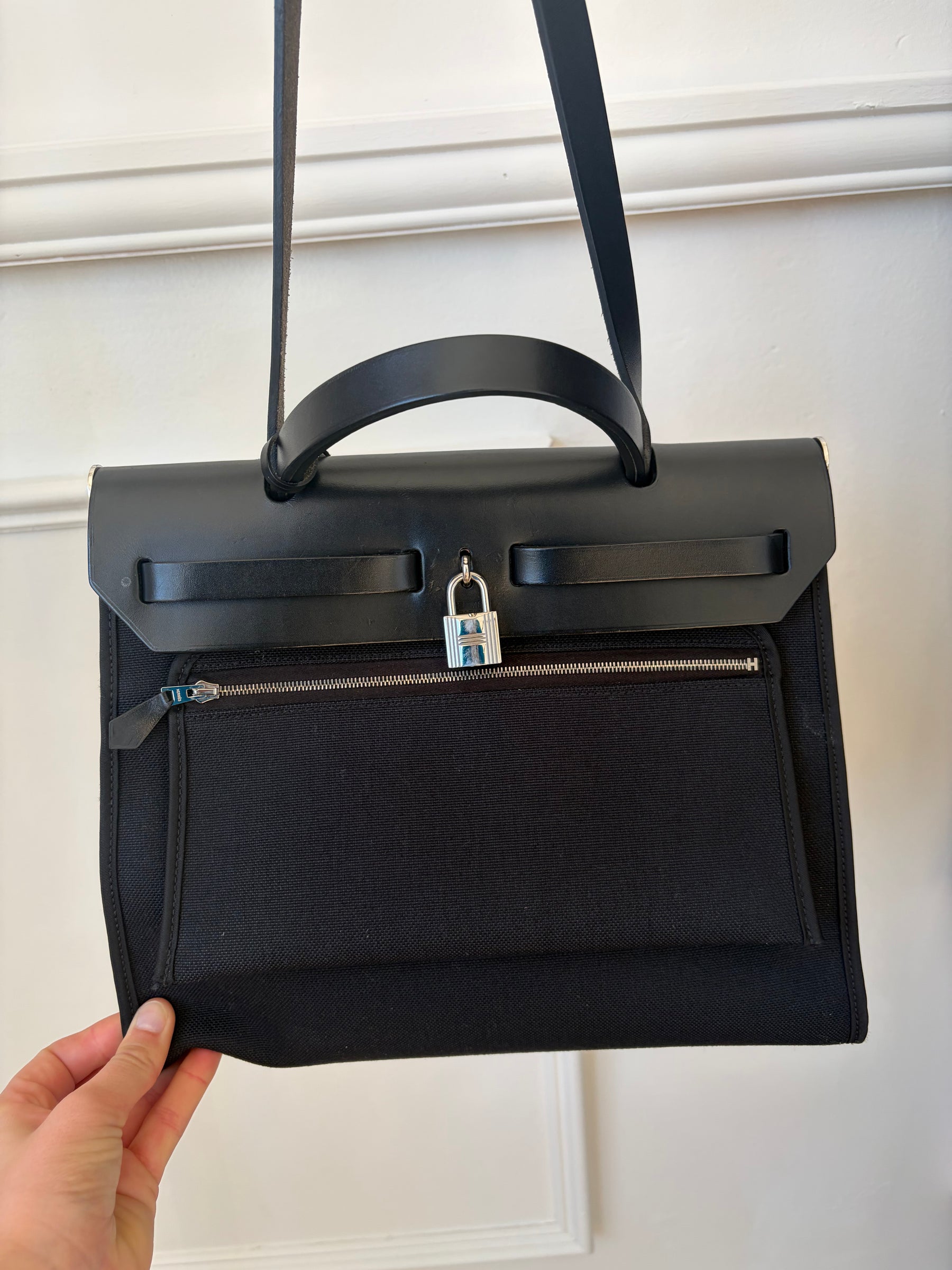 Hermès Black Canvas and Leather Her Bag 31