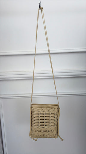 Hereu Beige Woven Leather Crossbody Pouch Bag