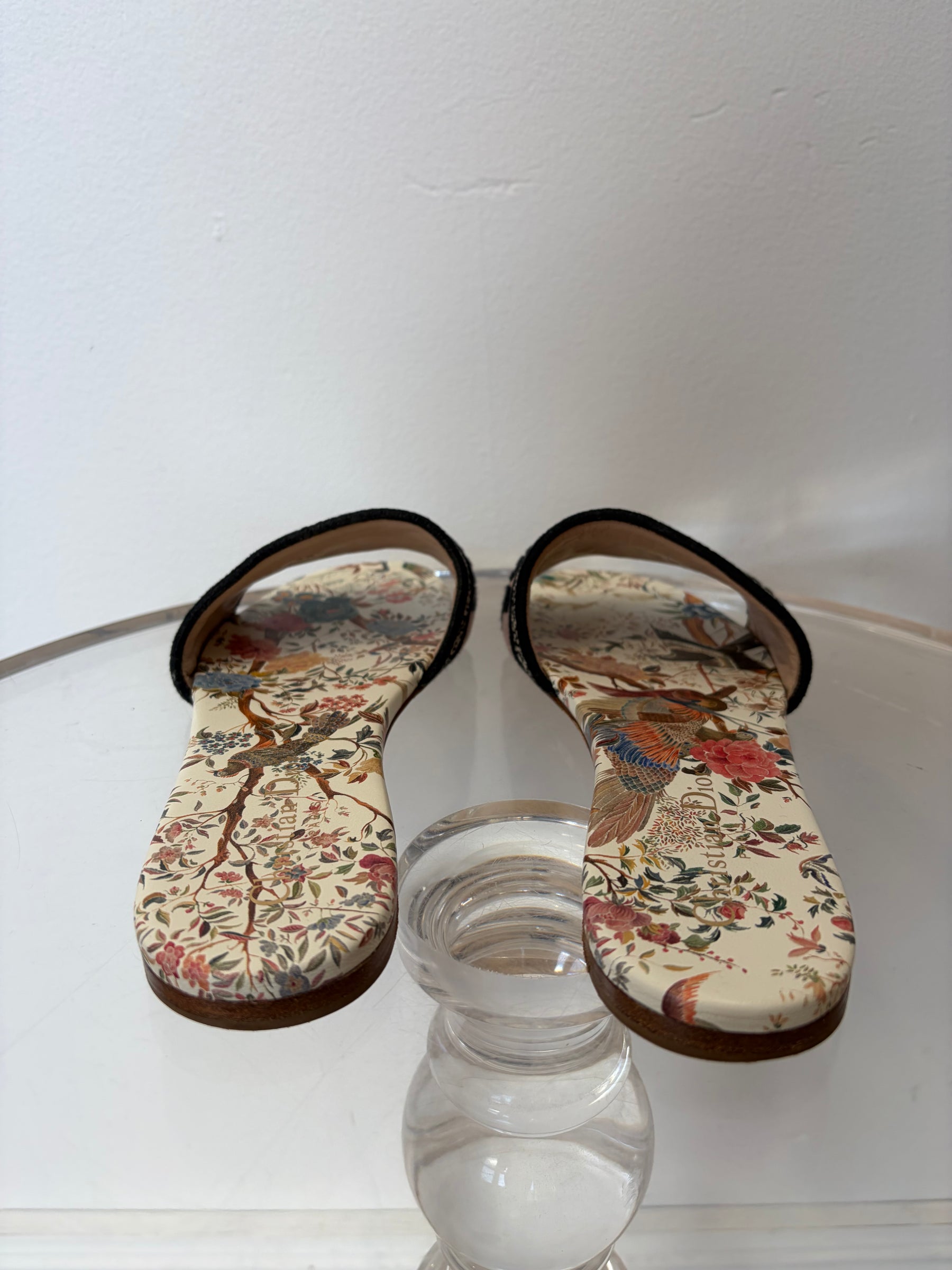 Dior Black and Blush Floral Dway Slides, 38.5
