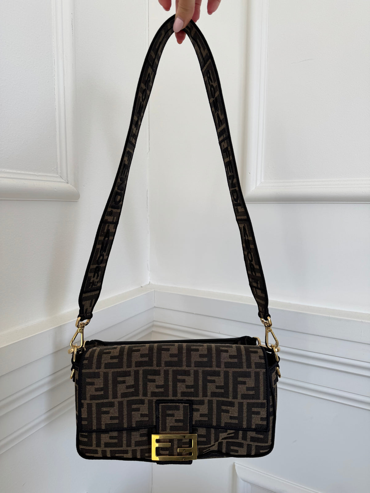 Fendi Brown Canvas Monogram Baguette Bag