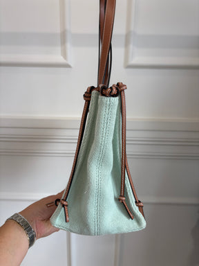 Loewe Mint Canvas and Tan Leather Cushion Tote
