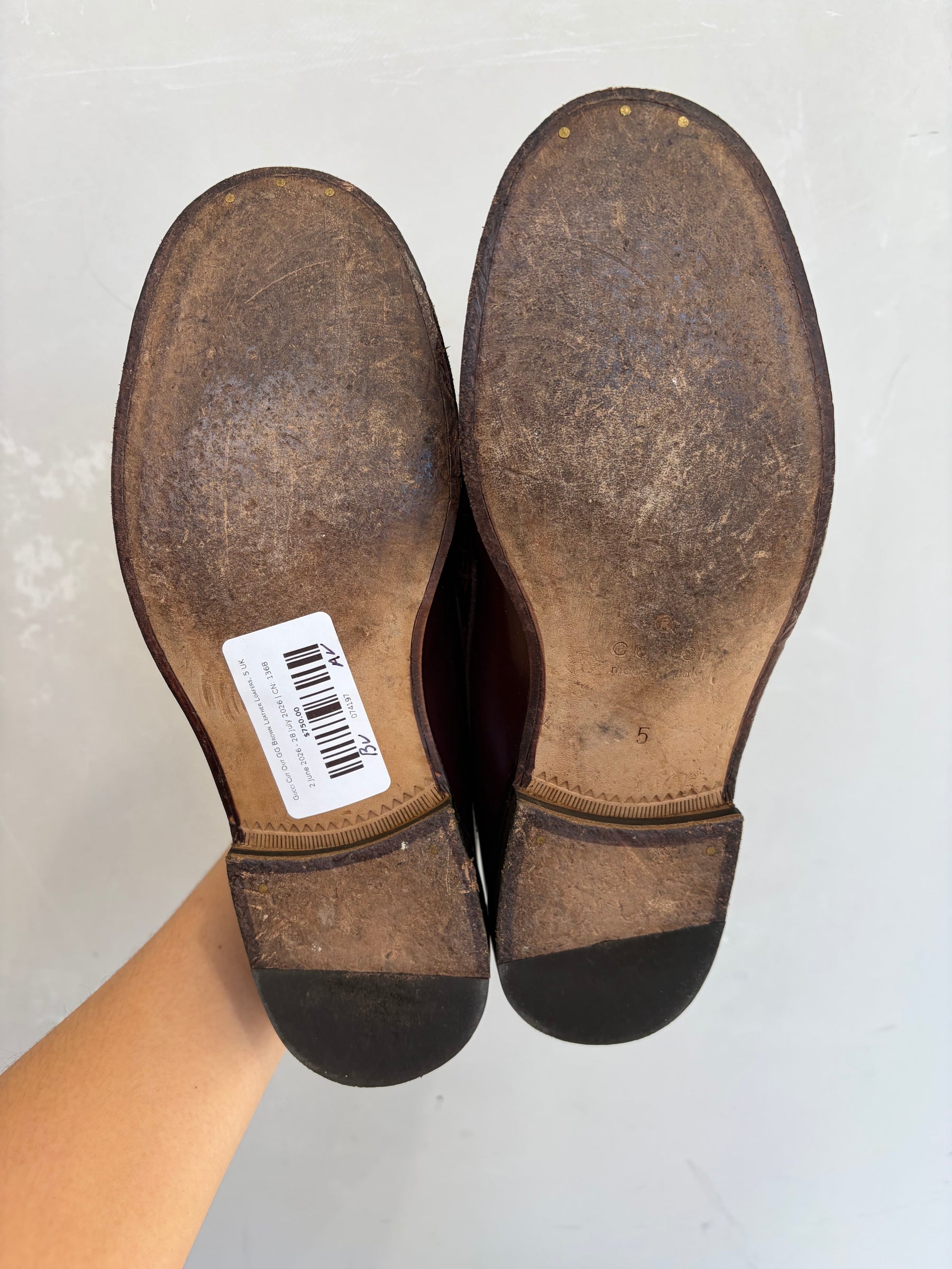 Gucci Cut Out GG Brown Leather Loafers, 5 UK