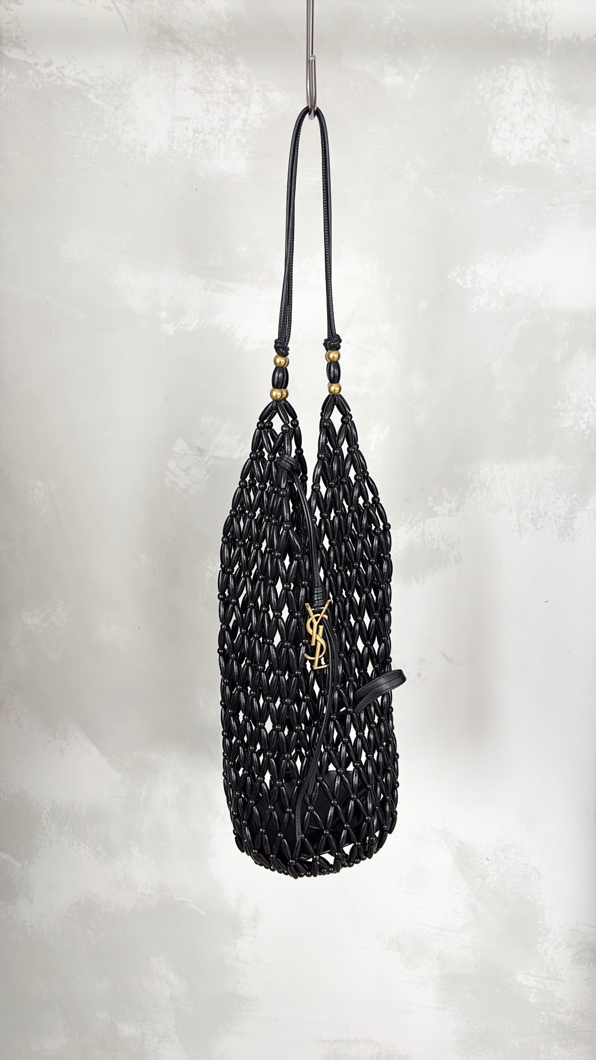Saint Laurent Black Cassandre Beaded Tote Bag