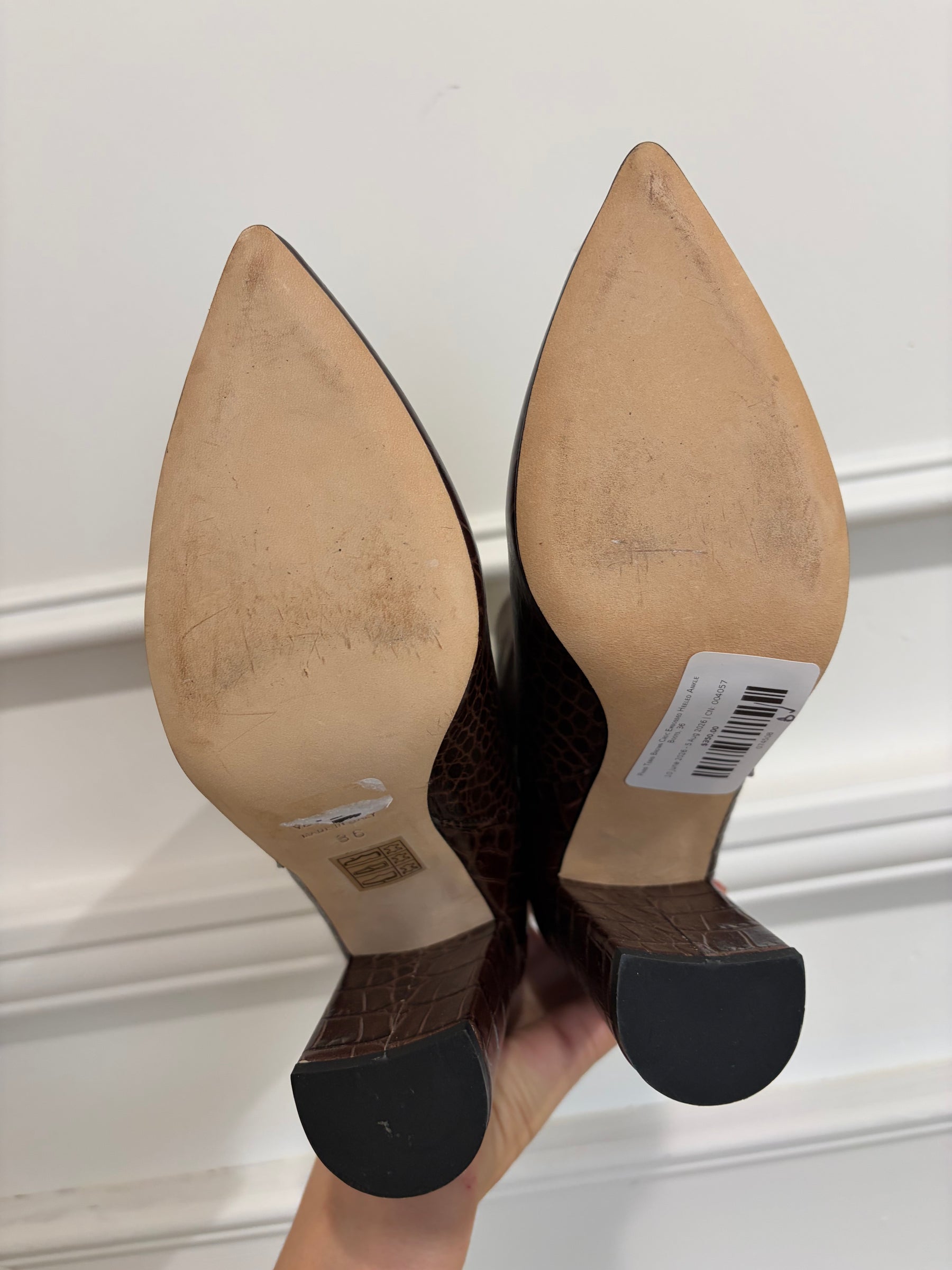 Paris Texas Brown Croc Embossed Heeled Ankle Boots, 36