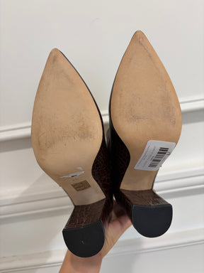Paris Texas Brown Croc Embossed Heeled Ankle Boots, 36