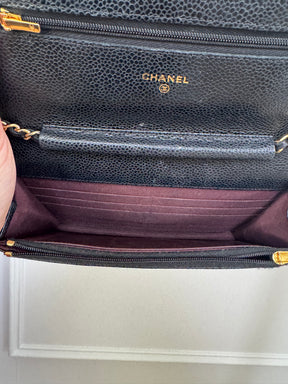 Chanel Black Caviar Leather Wallet On Chain
