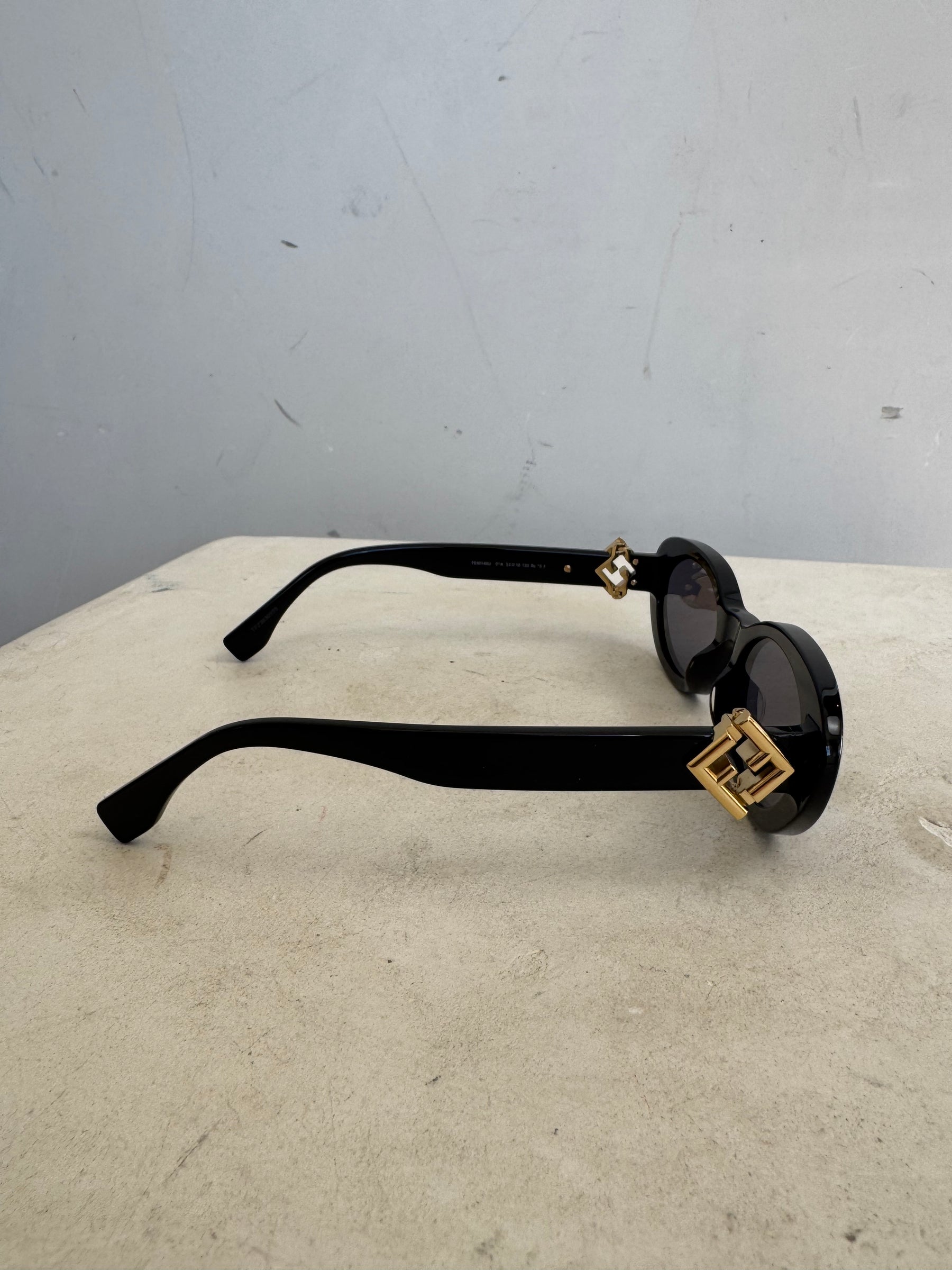 Fendi Black Oval Acetate Logo Arm Sunglasses