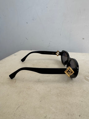 Fendi Black Oval Acetate Logo Arm Sunglasses