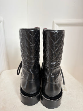 Chanel Black Quilted Leather Pearl Detail Ankle Boots, 40.5