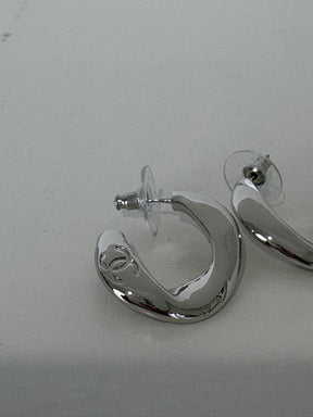 Chanel Silver Link Logo Hoop Earrings