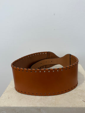 Isabel Marant Tan Leather Whipstitch Waist Belt, 80