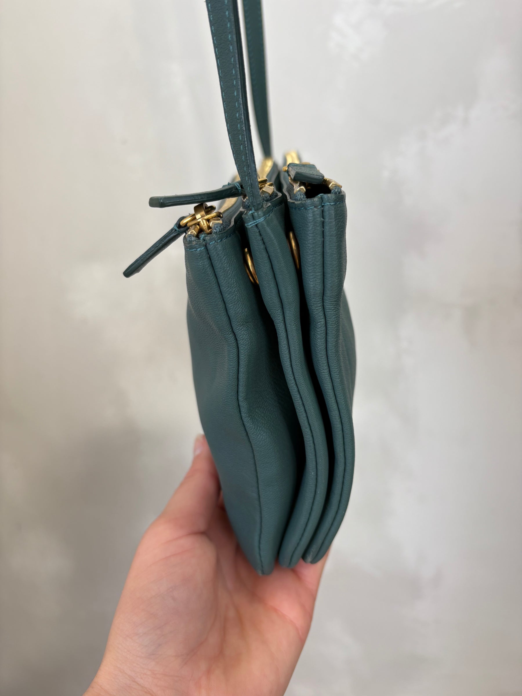 Celine Trio Leather Cross Body Bag Green