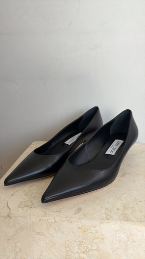 Jimmy Choo Black Leather Pointed Kitten Heel, 38