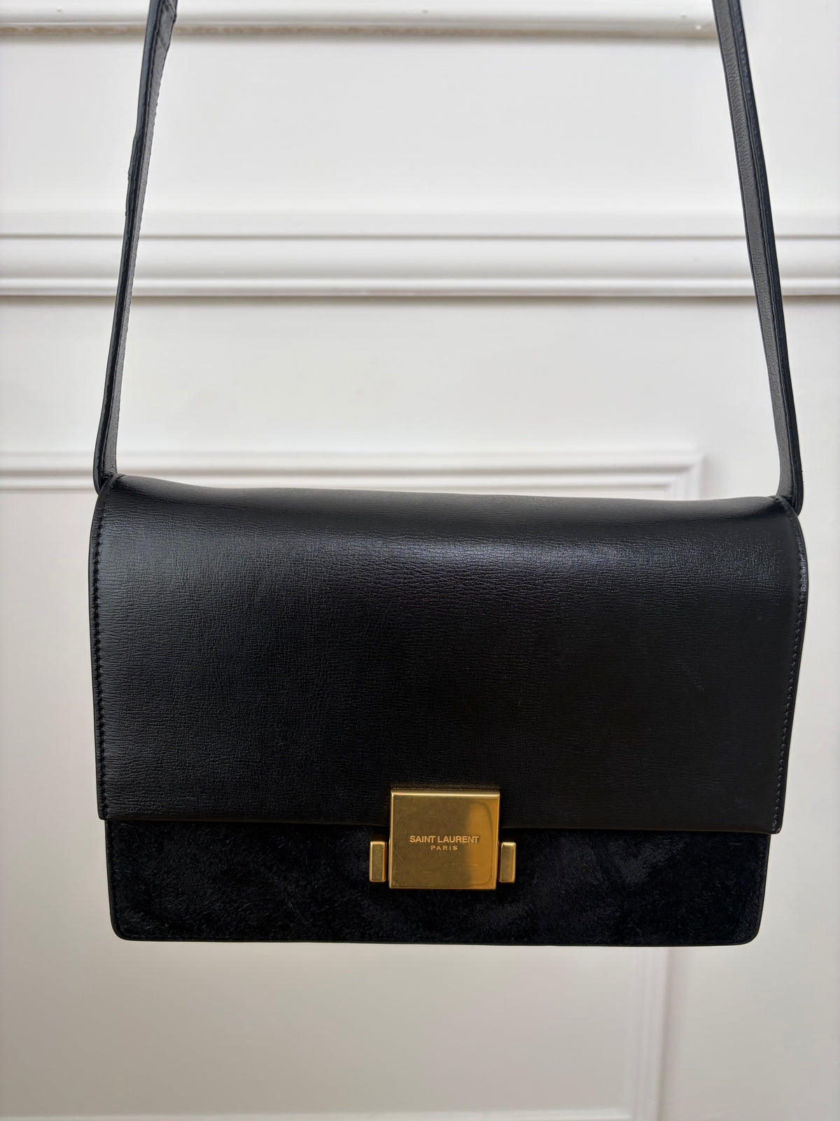Saint Laurent Black Leather and Suede Bellechasse Shoulder Bag