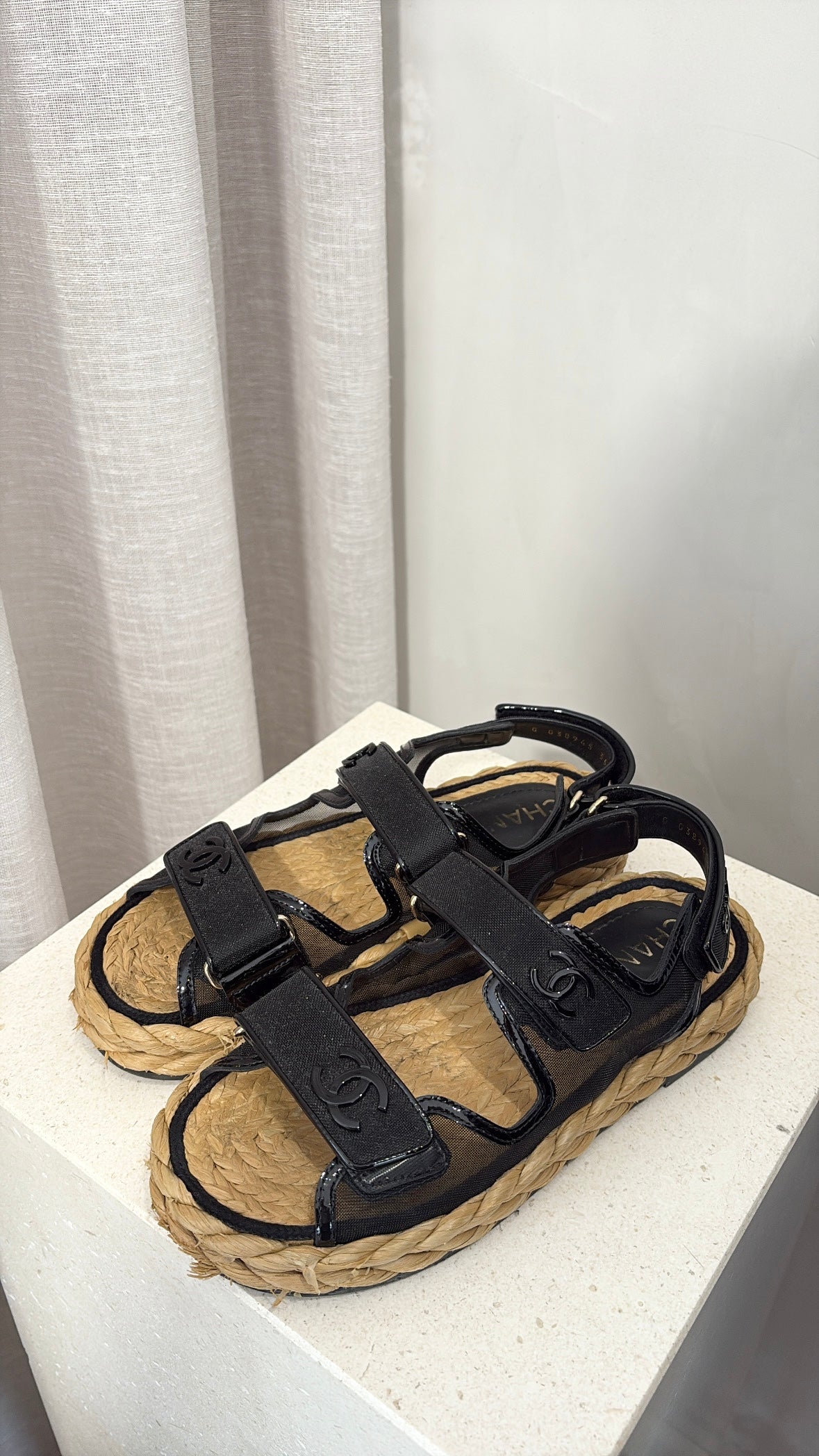 Chanel Mesh And Patent Calfskin Black Dad Sandals, 36.5