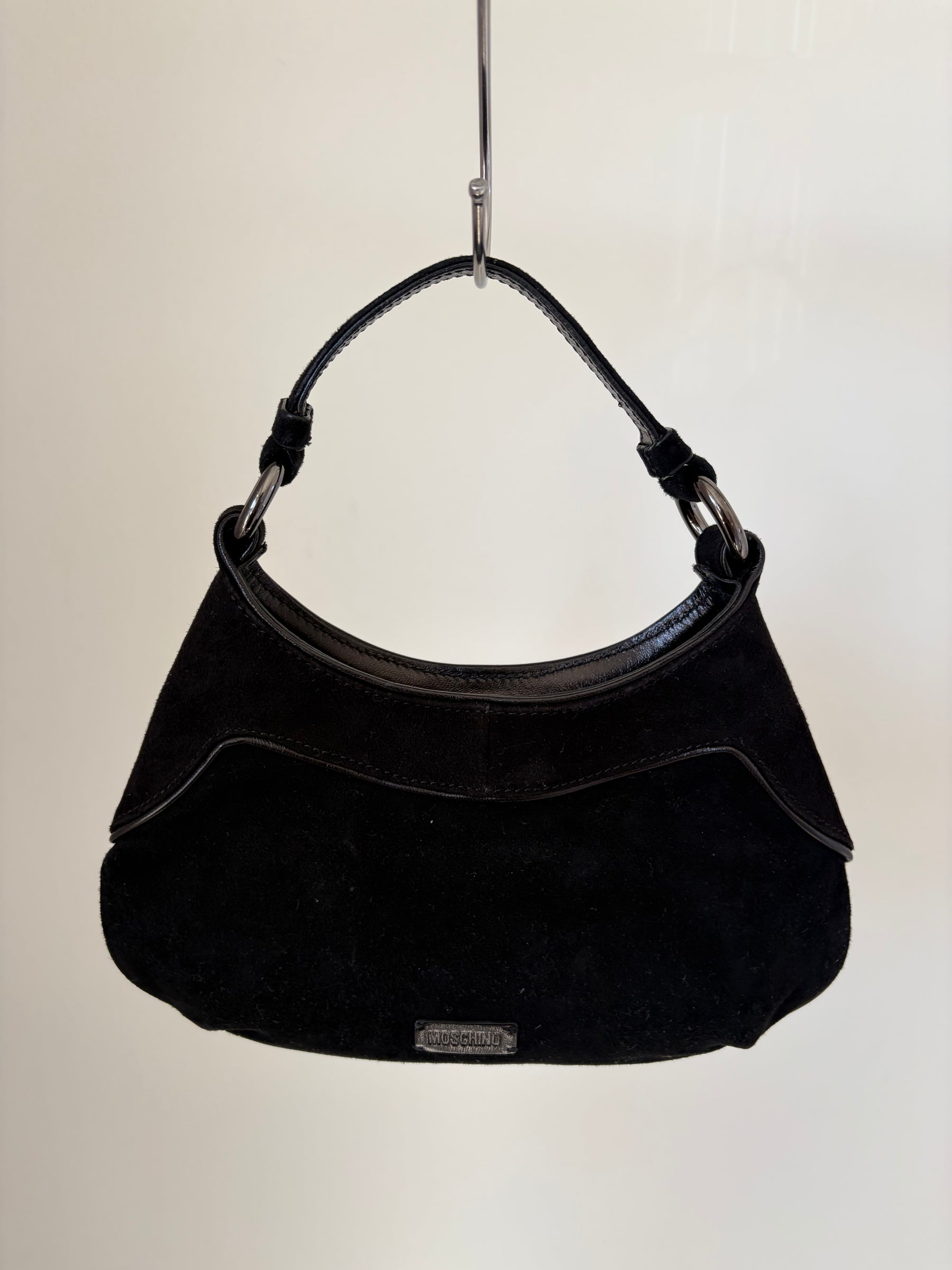 Moschino Black Suede Bow Front Mini Bag