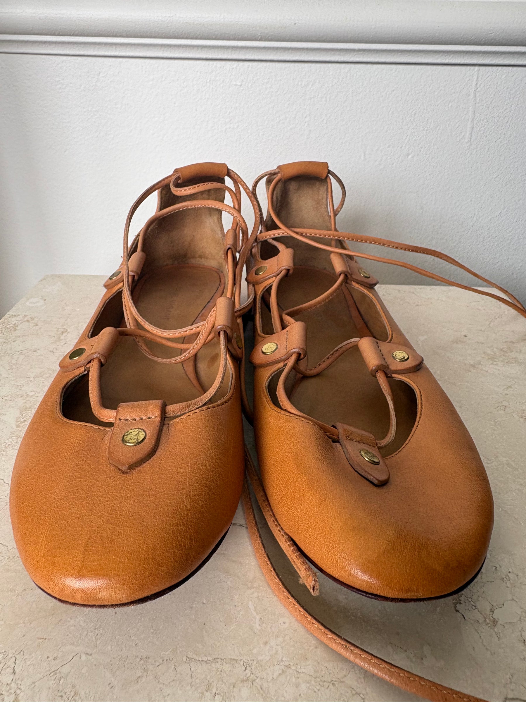 Isabel Marant Brown Leather Lace-up Ballet Flats, 36