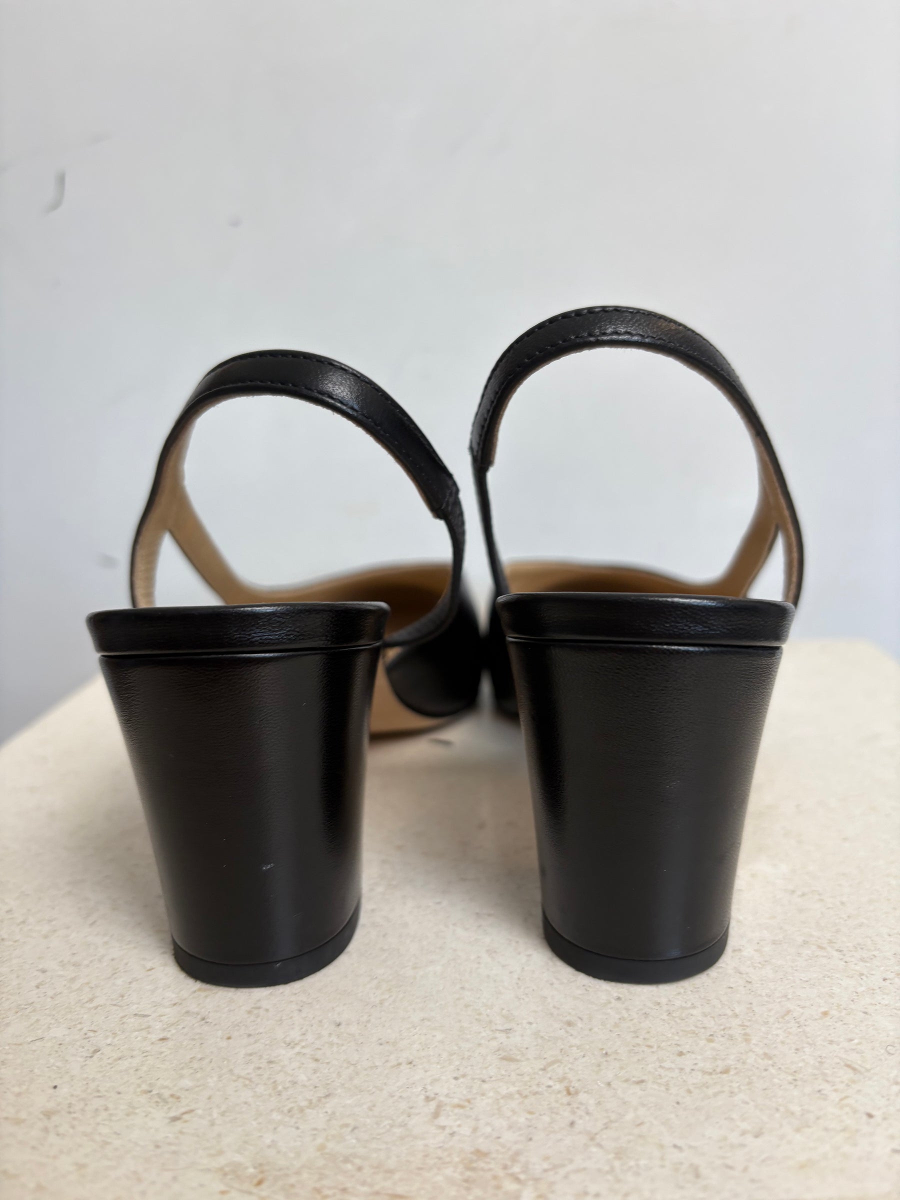 Chanel Black Leather and Grosgrain Slingback Heels, 38.5