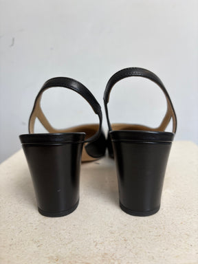 Chanel Black Leather and Grosgrain Slingback Heels, 38.5