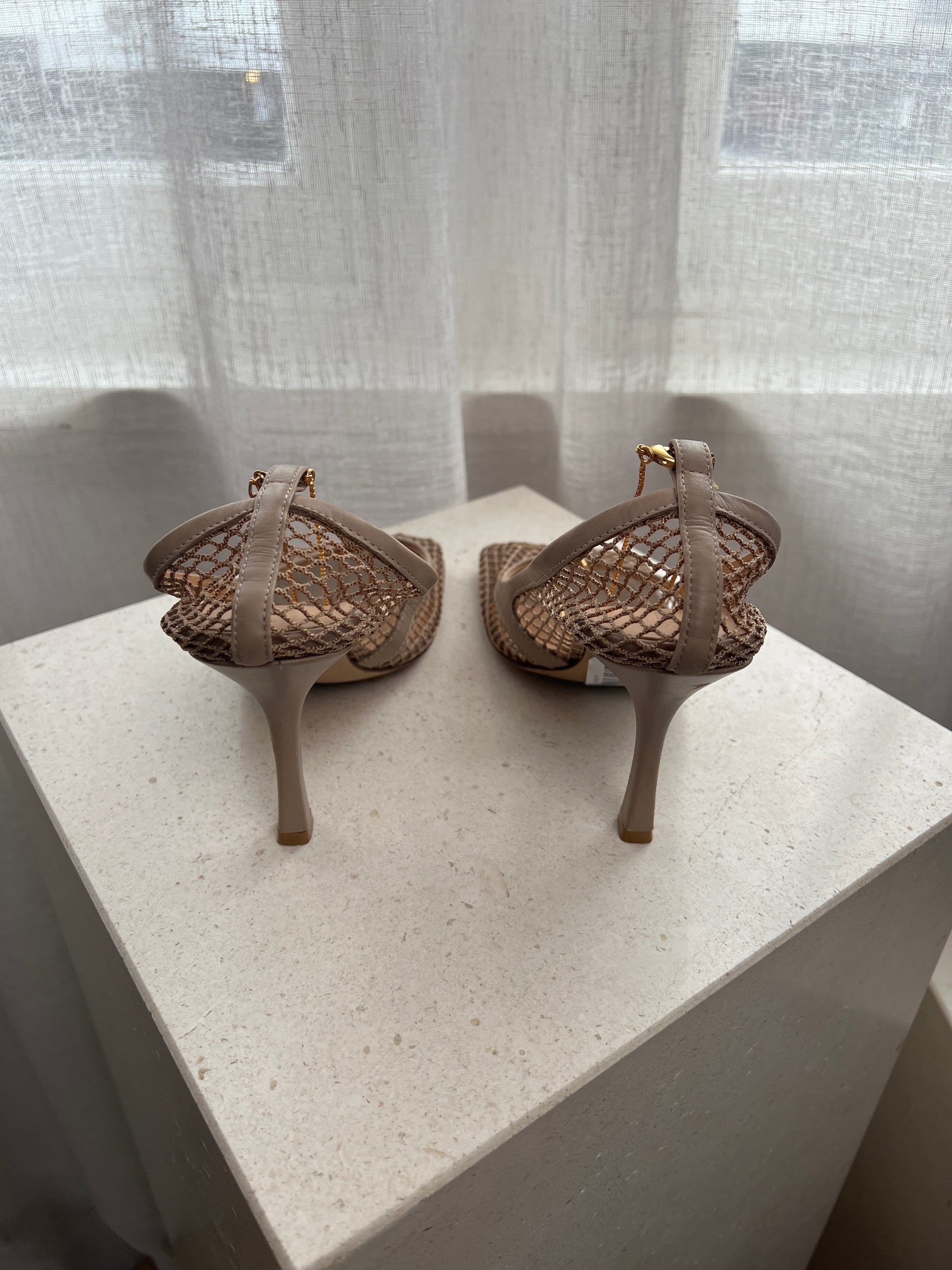 Bottega Veneta Beige Net Chain Heels, 37