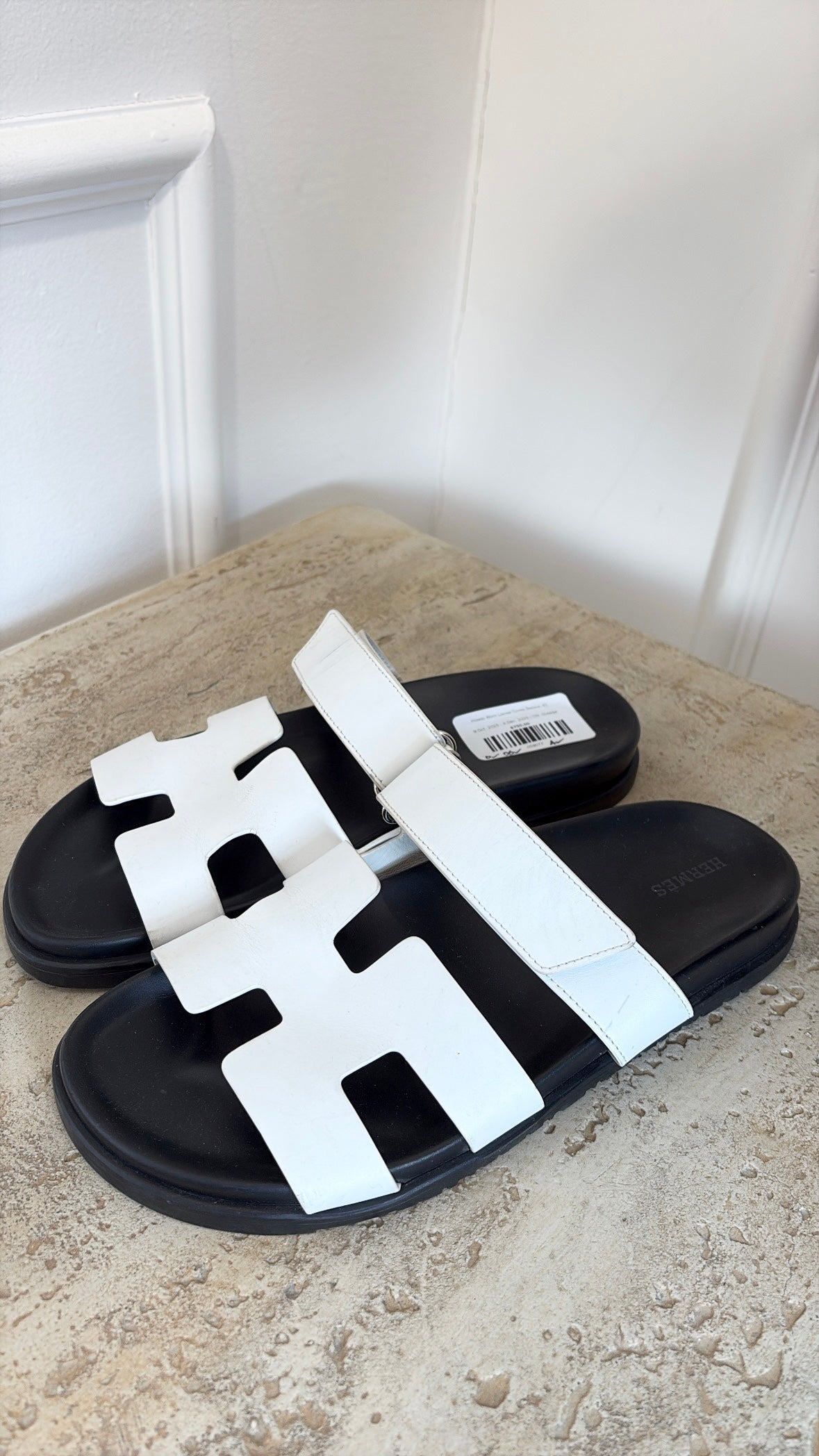 Hermès White Leather Chypre Sandals, 41