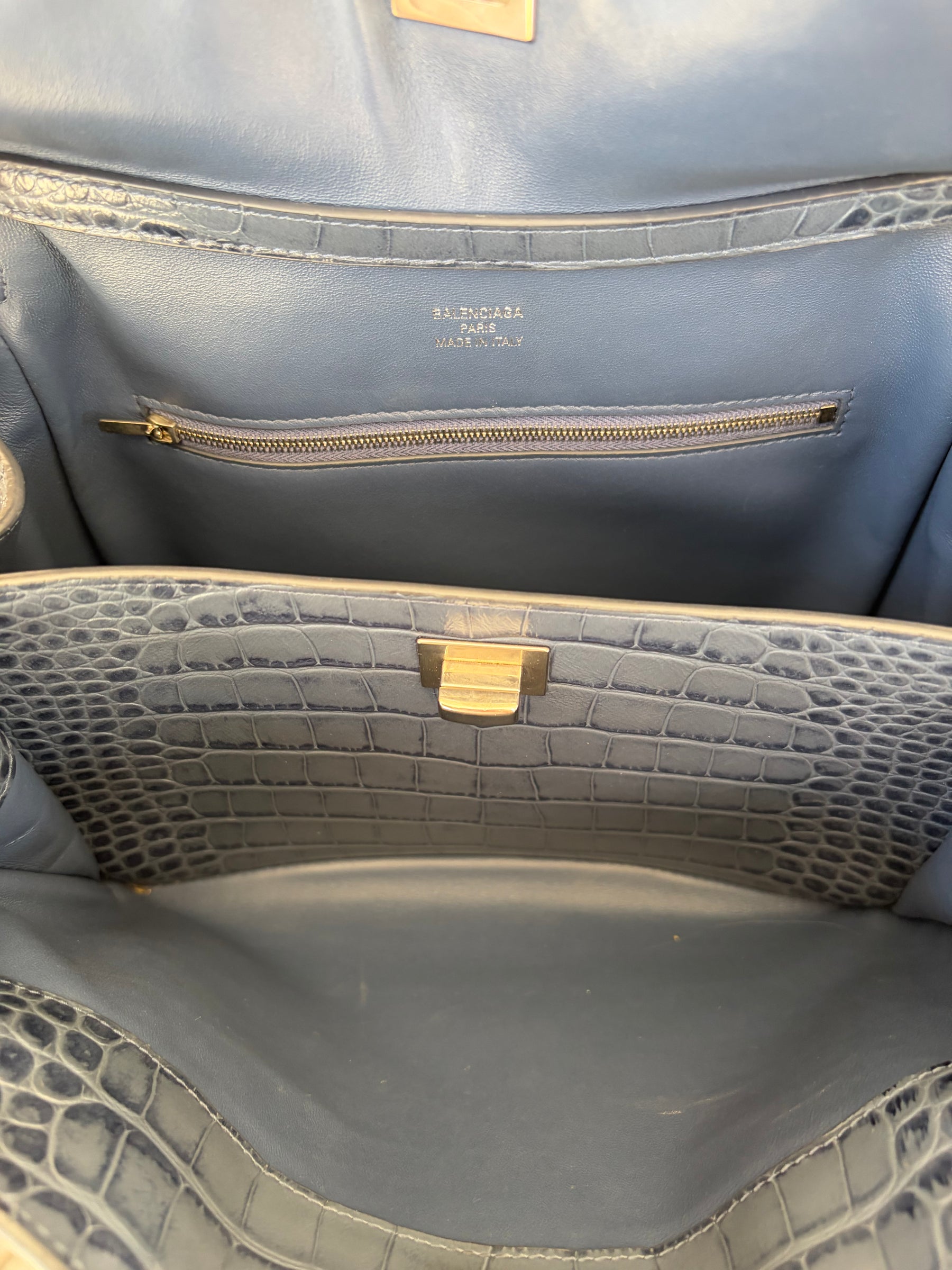 Balenciaga Denim Blue Croc Embossed Small Rodeo Bag