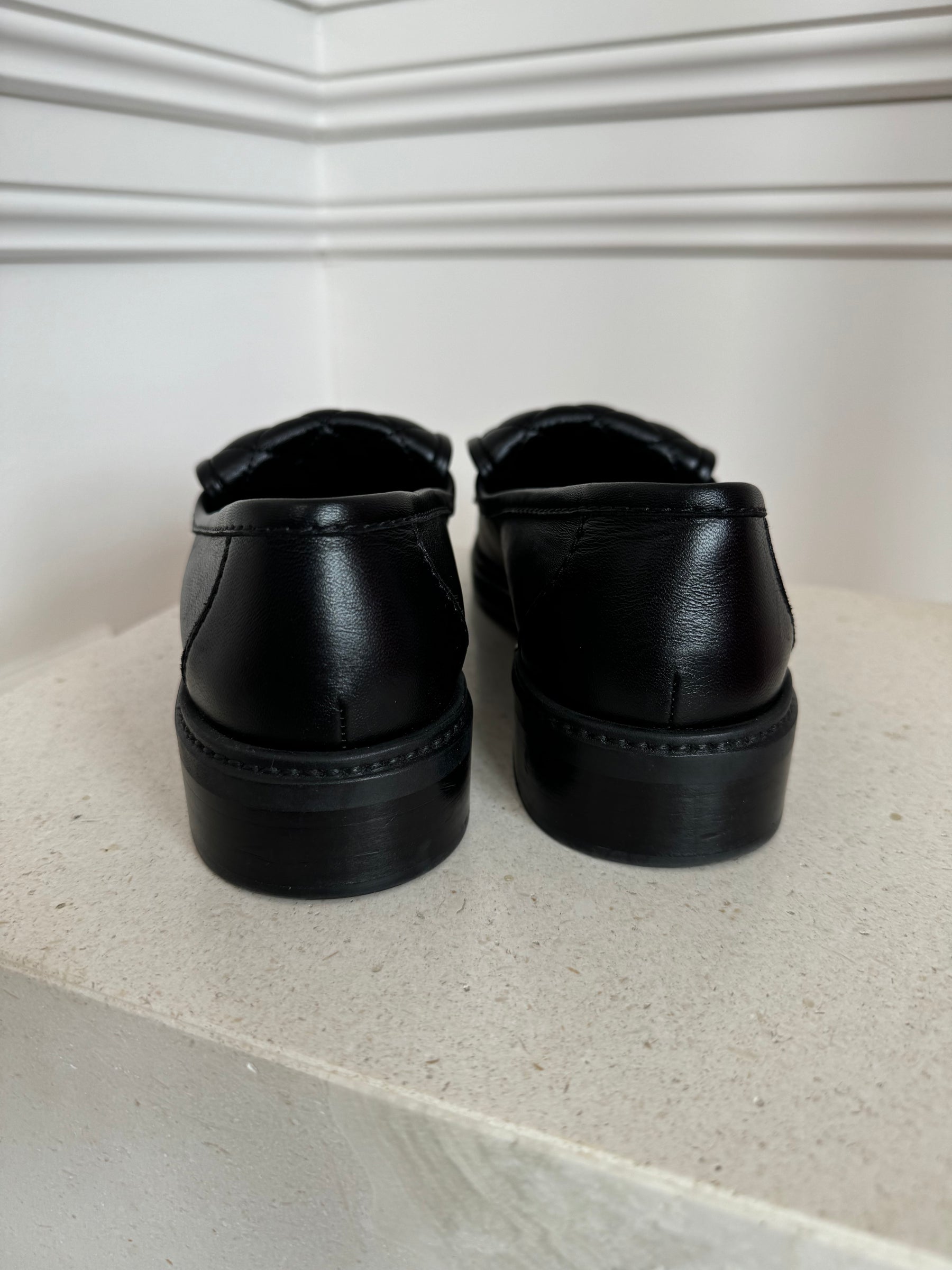 Chanel Black Leather Quilted CC Loafers, 40.5C