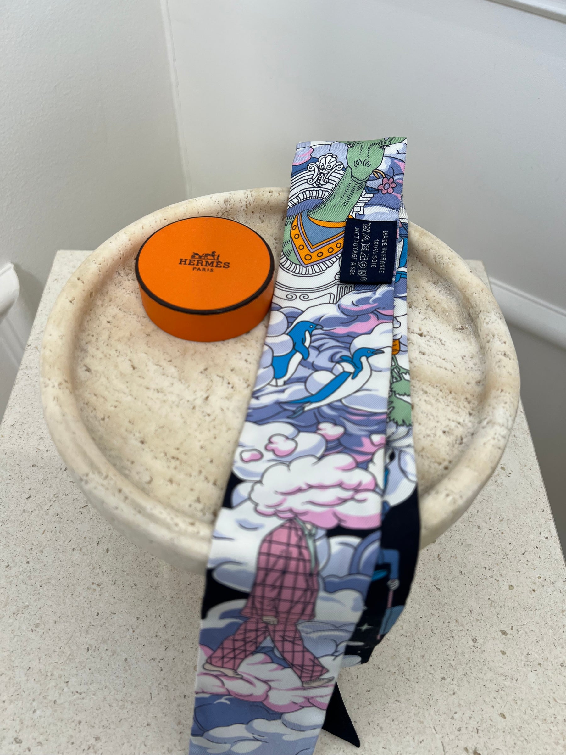 Hermès Black Multi Circus print Silk Twilly